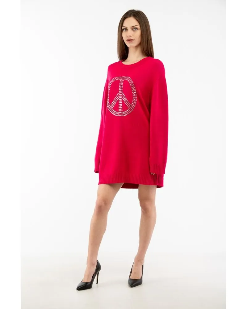 Moschino Fuchsienfarbiges Woll-Casual-Kleid Fuchsia