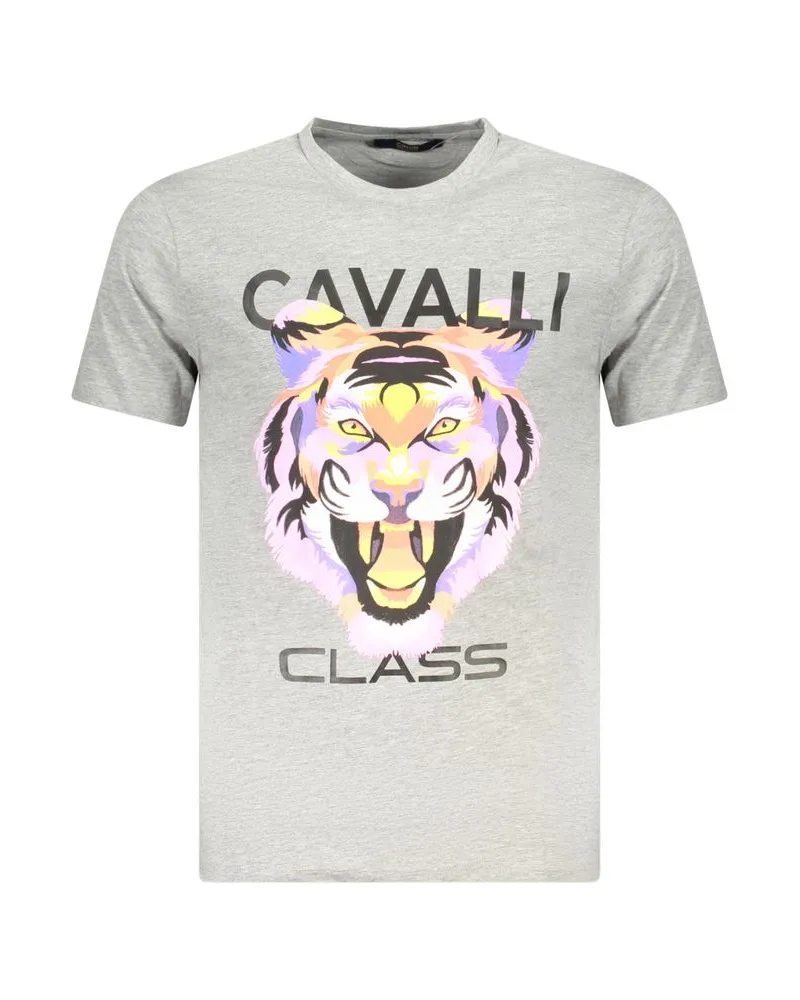Roberto Cavalli Tiger Grafik-T-Shirt Hellgrau