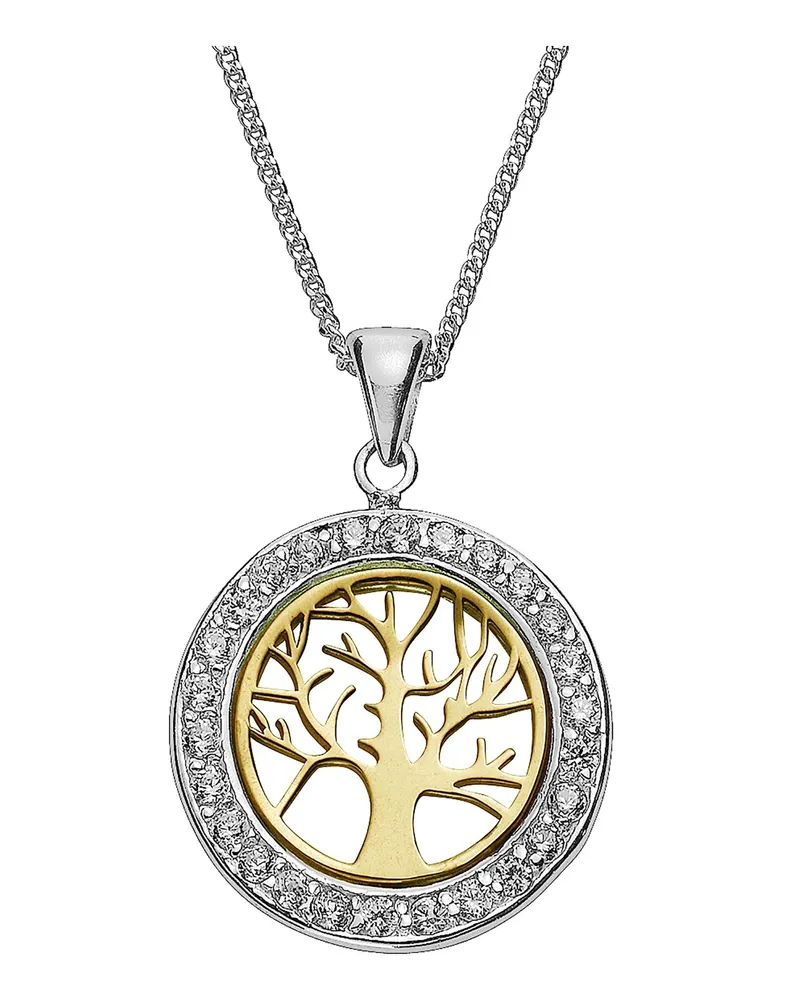 ZEEme Silber Halskette Silber 925 zweifarbig mit Lebensbaum-Motiv Gold