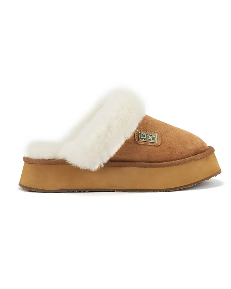 Australia Luxe Plateau-Slipper aus Wildleder in Kastanienbraun Braun