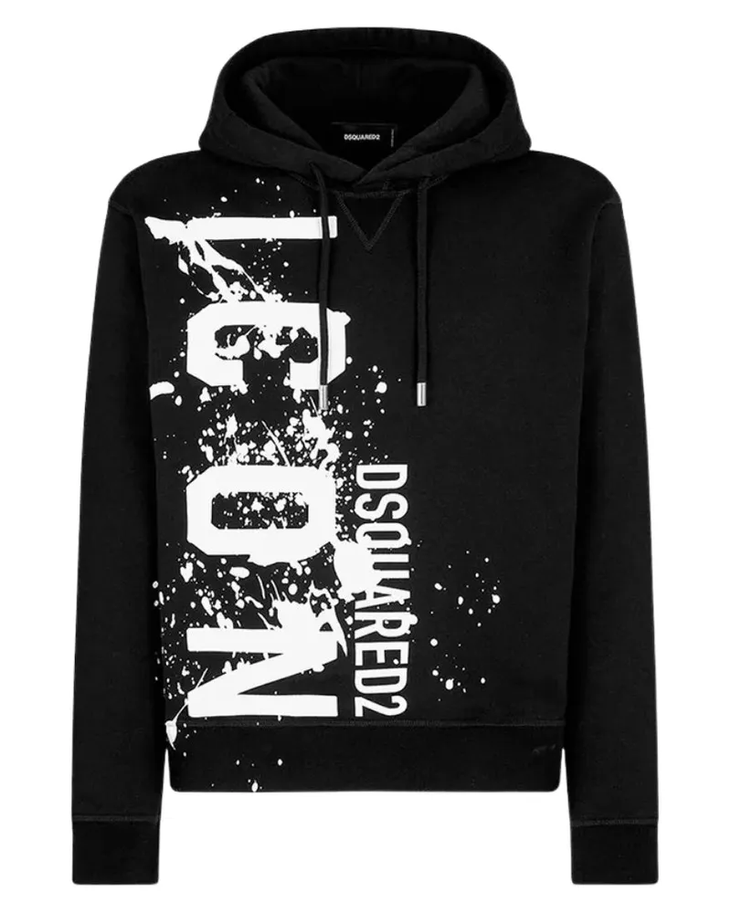 Dsquared2 Cool Fit Icon Splash Logo Schwarzer Hoodie Schwarz