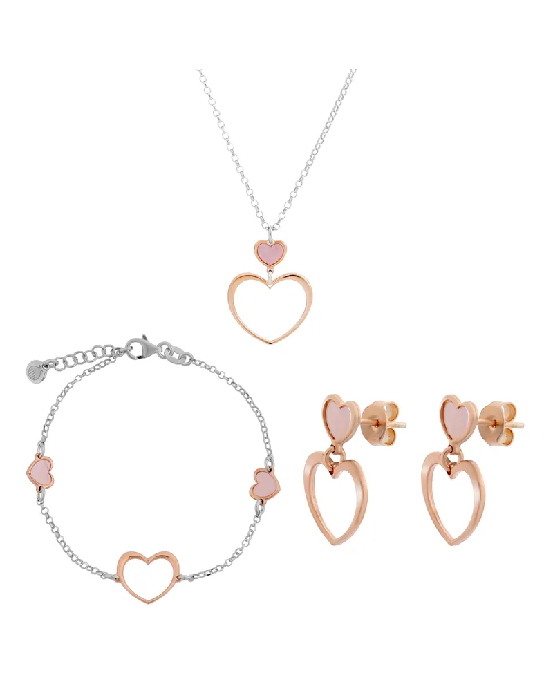 Orphelia Mada' Damen 925 Sterling Silber Set: Kette + Armband + Ohrringe - Silber/Rosé SET-7389 Silber