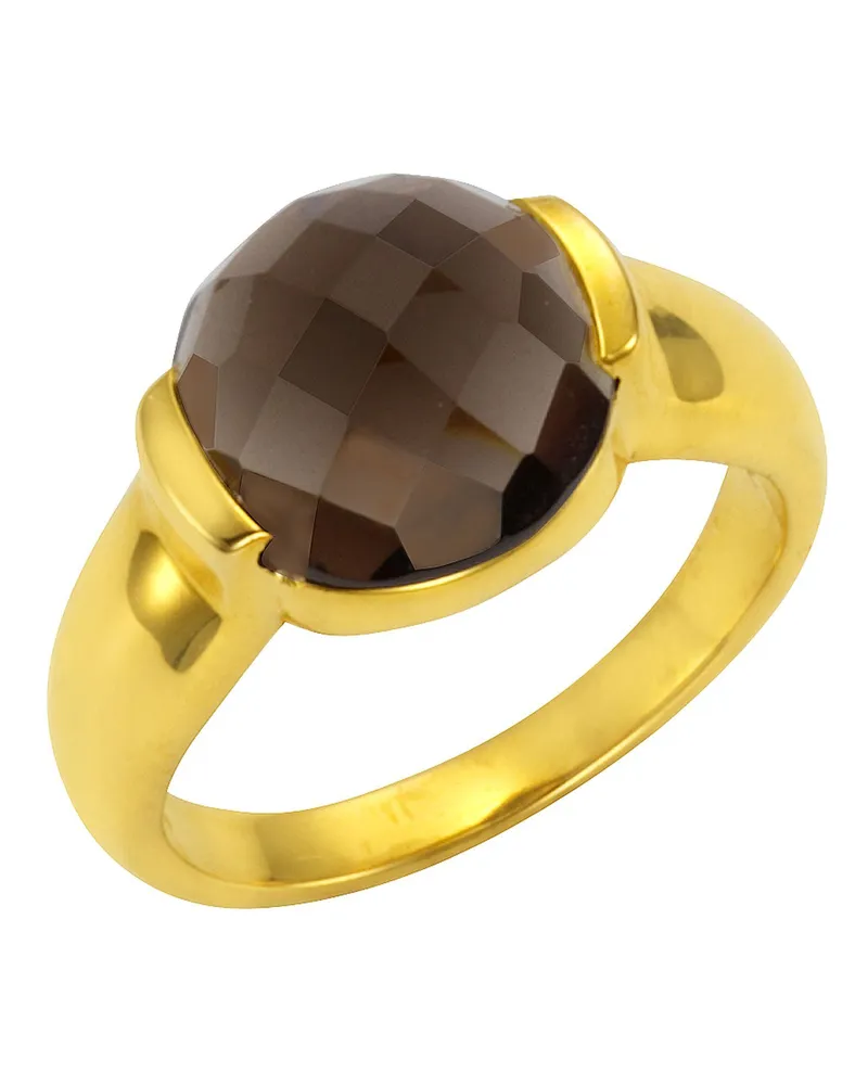 Jamelli Ring aus 925er Silber, vergoldet, Rauchquarz 12 mm - Gold Gold