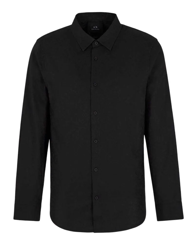 Armani Exchange Hemd für Herren, Regulär, Langärmlig (Schwarz Schwarz