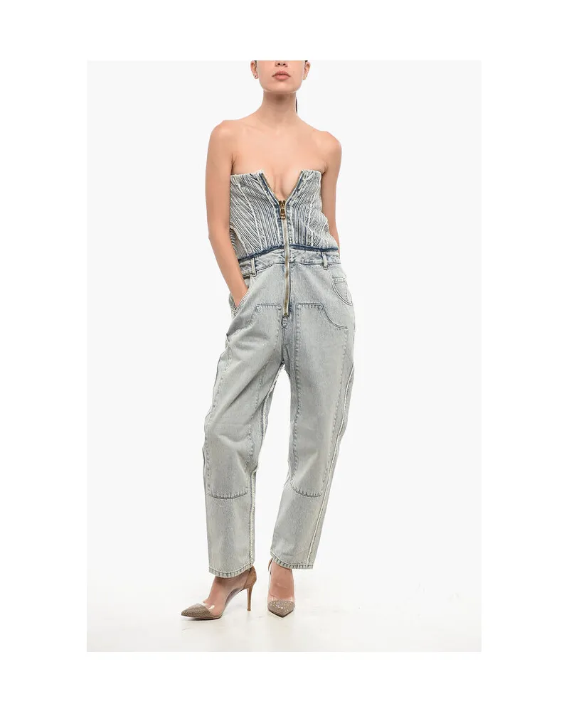 Balmain Ärmelloser Jeans-Jumpsuit in Blau Blau