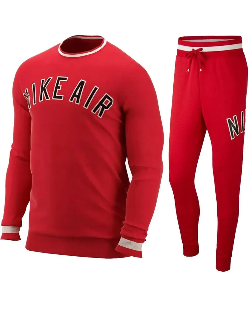 Nike Air Fleece Full Crewneck Trainingsanzug Set Rot Rot