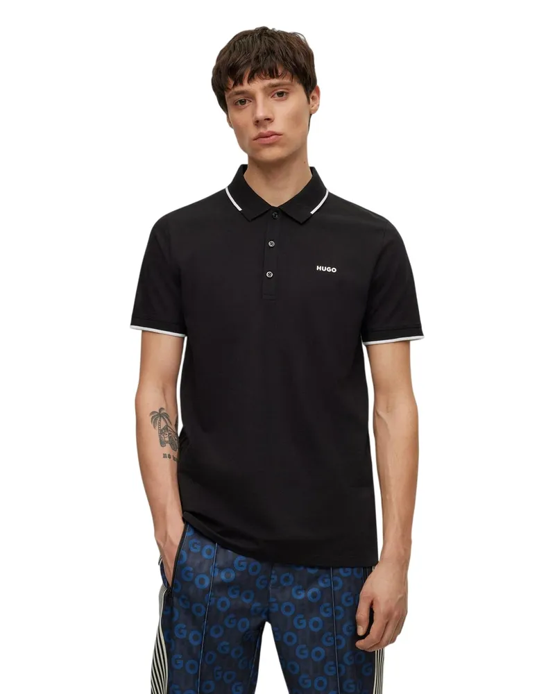 HUGO BOSS Poloshirt für Herren, gerippt (Schwarz Schwarz