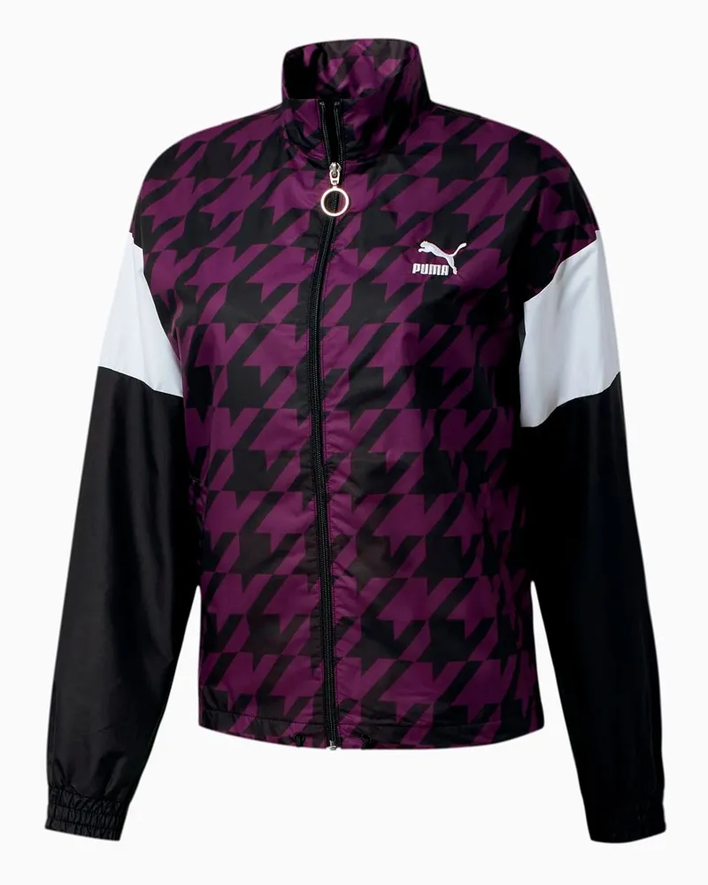 Puma Langarm Zip Up Womes überall über Druck schwarze Lila Jacke 596735 25 Schwarz