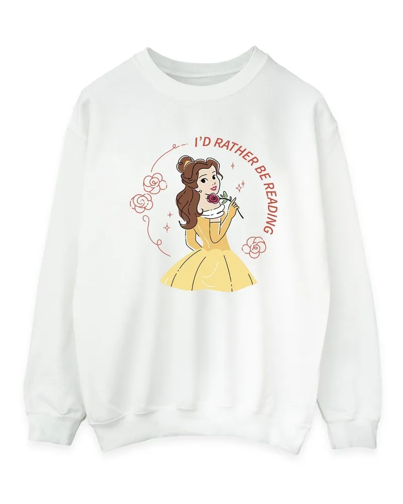 Disney Beauty And The Beast I'd Rather Be Reading" Sweatshirt für Damen (Weiß Weiß