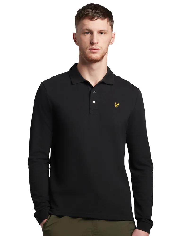 Lyle & Scott Herren Poloshirt mit langen Ärmeln und Kragen Schwarz