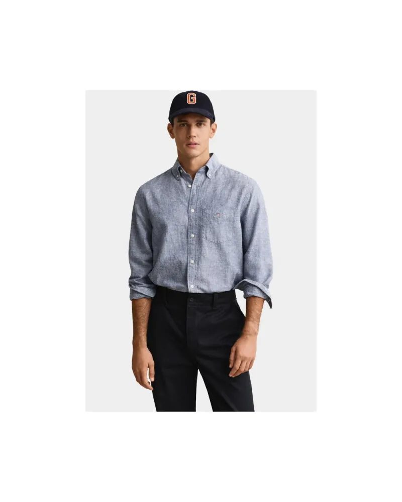 Gant Regular Hemd aus Baumwoll-Leinen - Blau Blau