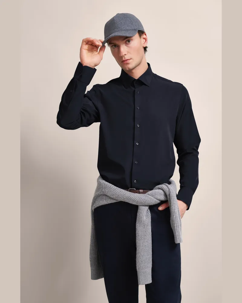 Bugatti Herren-Freizeithemd mit Elasthananteil - Marineblau Marineblau