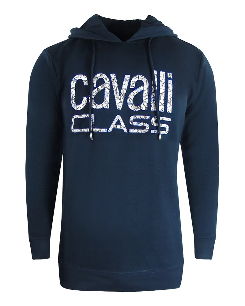 Roberto Cavalli Marineblauer Kapuzenpullover von  mit floralem Logo Marineblau