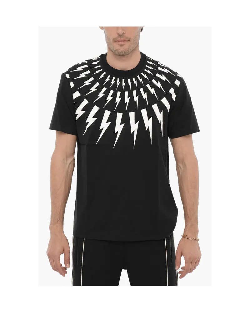 Neil Barrett Slim Fit FAIRISLE THUNDERBOLT T-Shirt mit Rundhalsausschnitt in Schwarz Schwarz