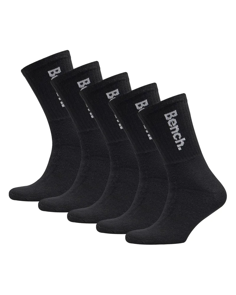 Bench 5er-Pack Herren-Crew-Baumwollsocken, sportlich und atmungsaktiv - Schwarz Schwarz