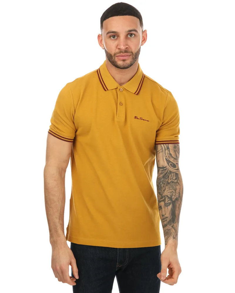 Ben Sherman Herren Polohemd mit doppelter Webkante in Senfgelb Gelb