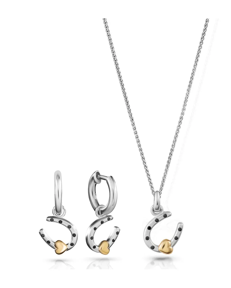 Orphelia Aurora' Damen 925 Sterling Silber Set: Kettenanhänger + Ohrringe - Silber/Gold SET-7525 Silber