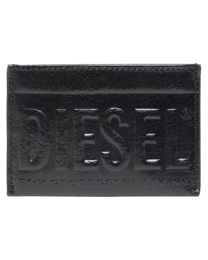 Diesel Easy" Kartenhalter, Leder, 3D-Logo (Schwarz Schwarz