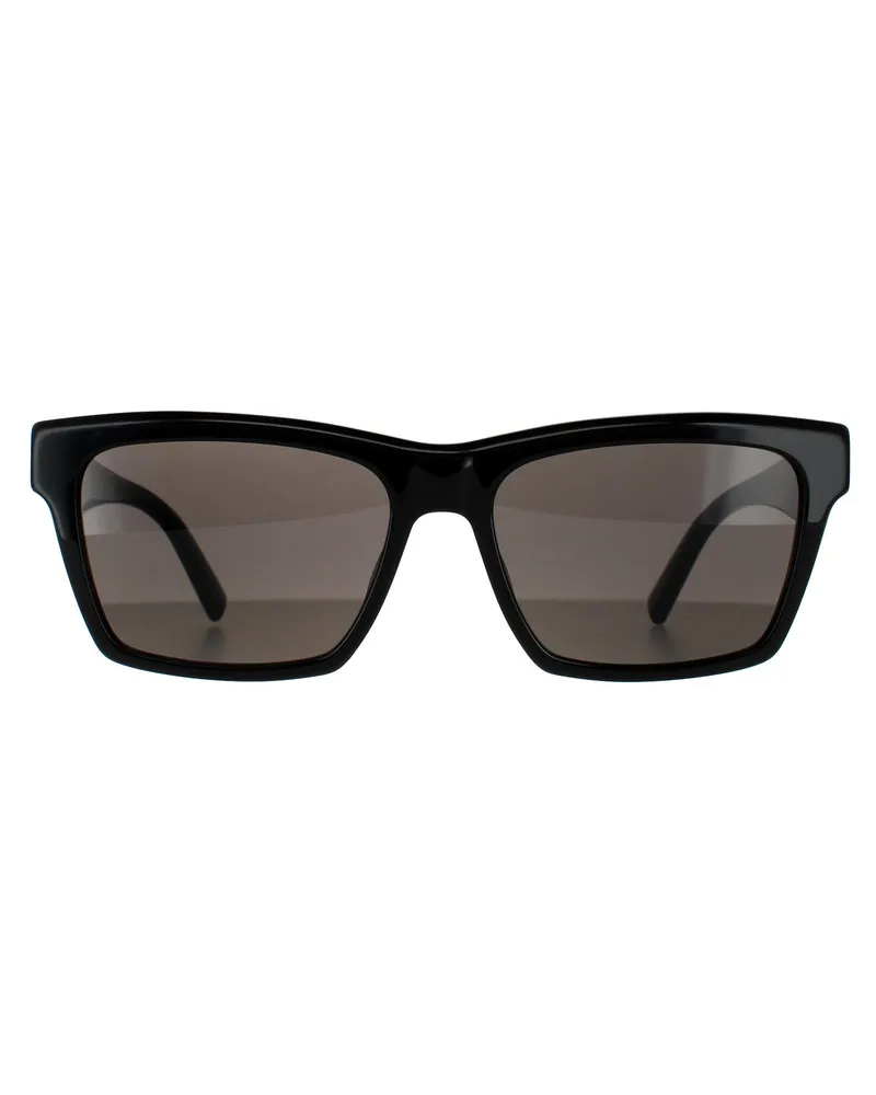 Saint Laurent Rechteck Unisex glänzend schwarz dunkelgrau Sonnenbrille Schwarz
