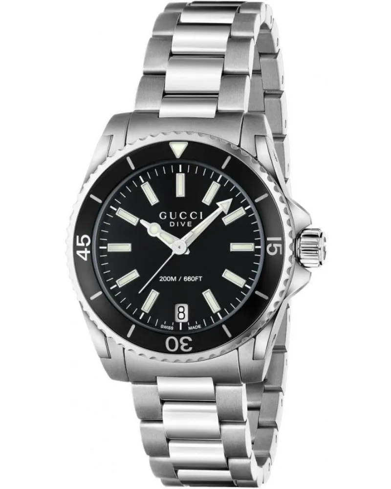 Gucci YA136403 Dive Schwarzes Zifferblatt Damenuhr Silber