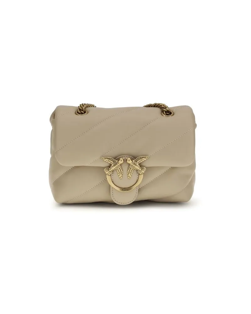 Pinko Beige Kalbleder Bos Taurus Schultertasche Rosa