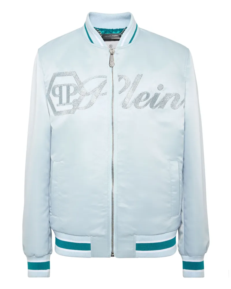 Philipp Plein Satin-Bomberjacke mit Strass-Logo - Hellblau Hellblau