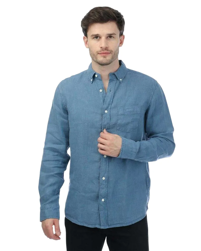Gant Hemd für Herren, Stückgefärbt, Langärmlig (Blau Blau