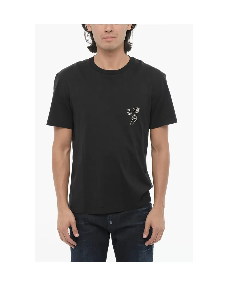 Neil Barrett Cotton FOR YOU Rundhals-T-Shirt mit Kontrast-Print in Schwarz Schwarz