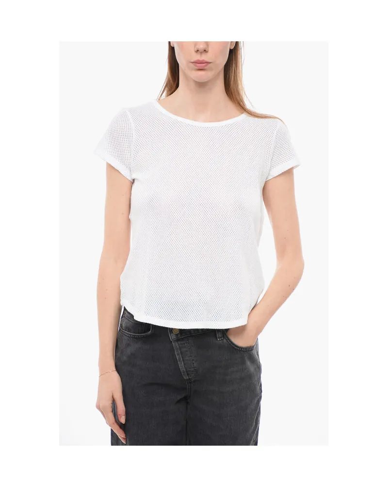 Woolrich T-Shirt mit Rundhalsausschnitt und durchgehender Perforation Weiß
