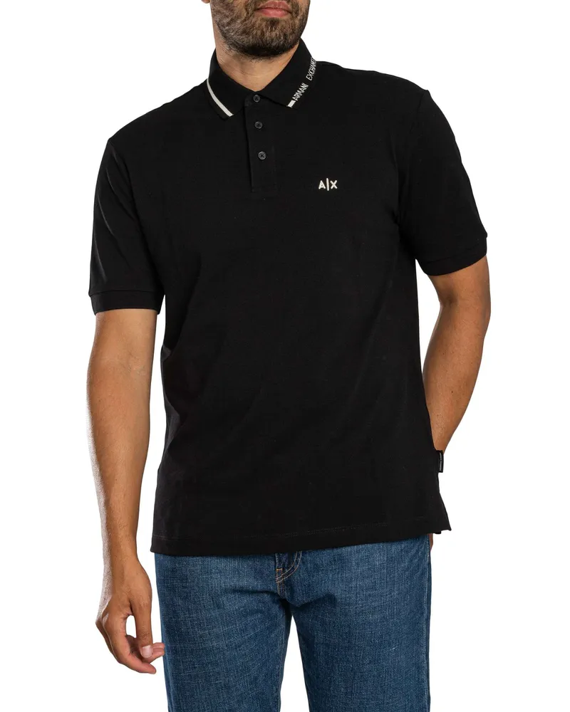 Armani Exchange Poloshirt Mit Kragenverzierung, Schwarz Schwarz