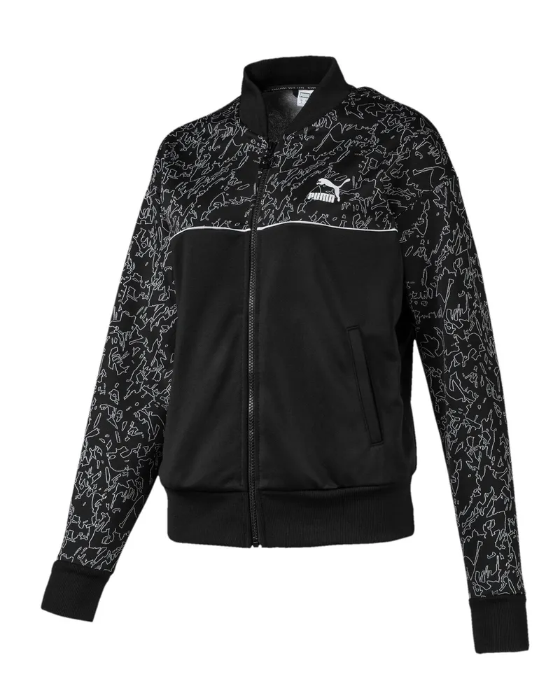 Puma Womens Classics Sweat Jacke AOP Reißverschluss auf Spur Top Black 595216 01 Schwarz