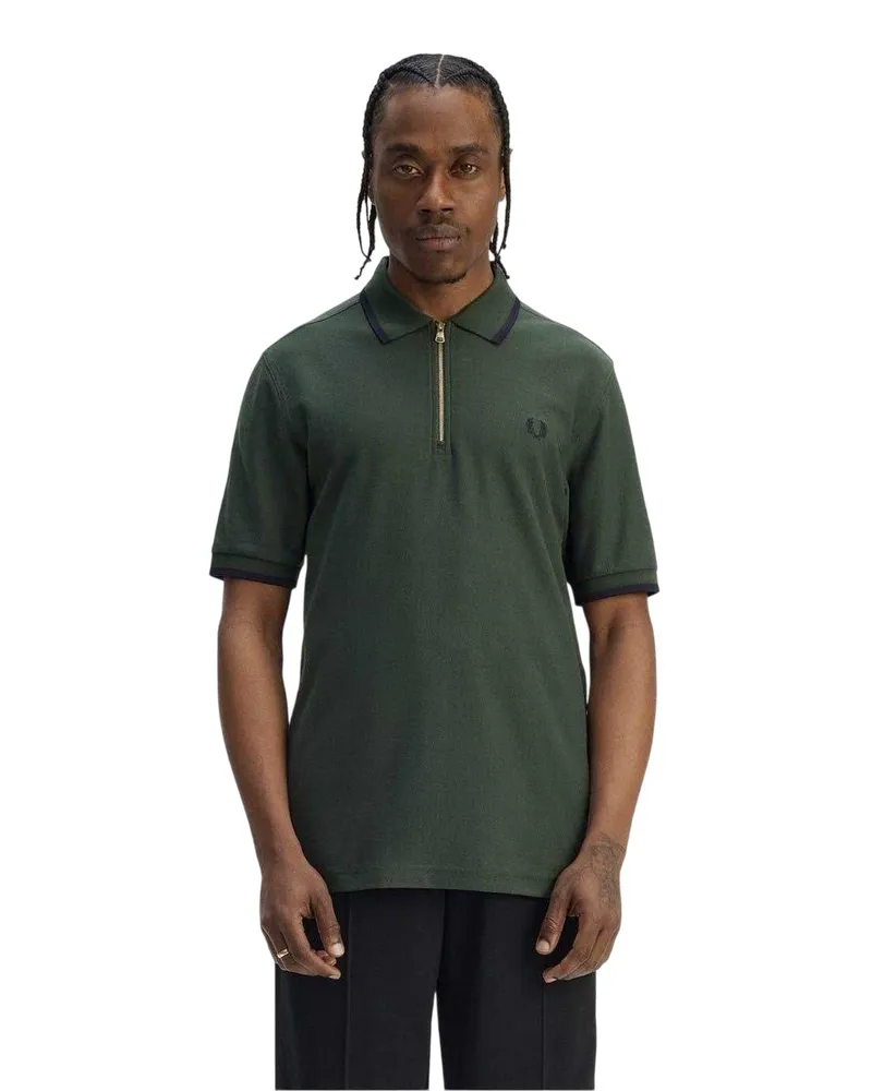 Fred Perry Poloshirt für Herren, Reißverschluss (Hofgrün Dunkelgrün