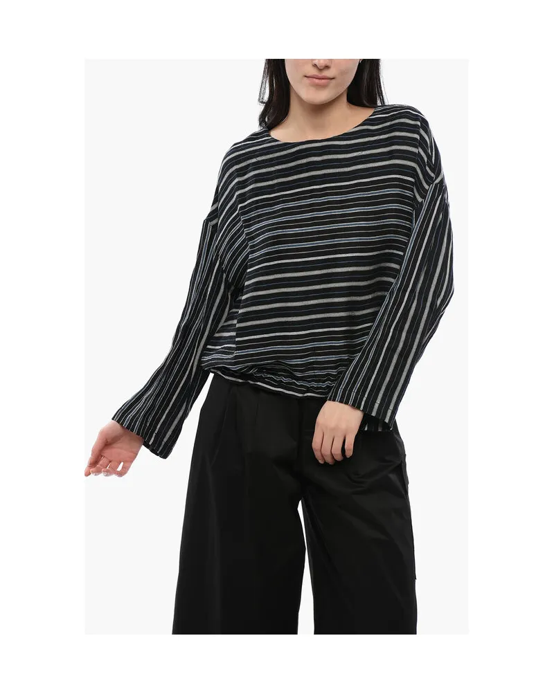 Woolrich Balanced Stripe VARSITY Bluse aus Leinenmischung - Schwarz Schwarz