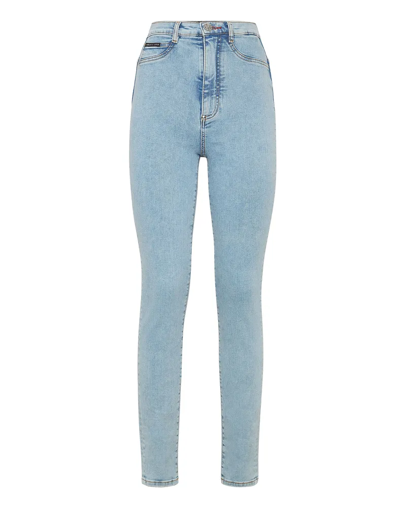 Philipp Plein Super High Waist Jeggings "Iconic Plein" - Hellblau Hellblau