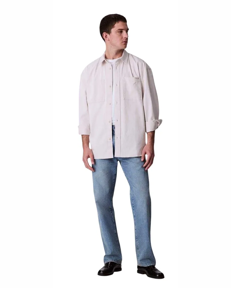Calvin Klein Hemd für Herren, Chambray-Stoff (Kreide Wollweiß