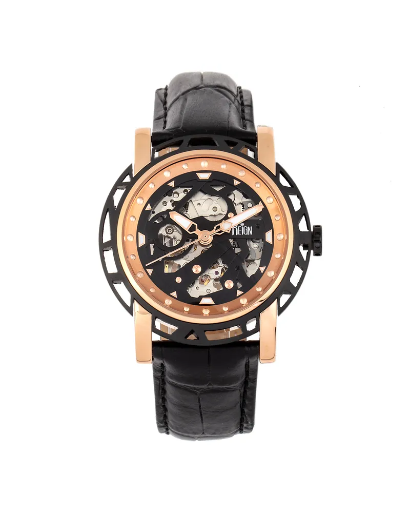 Reign Stavros Automatik-Skelett-Lederarmbanduhr Roségold