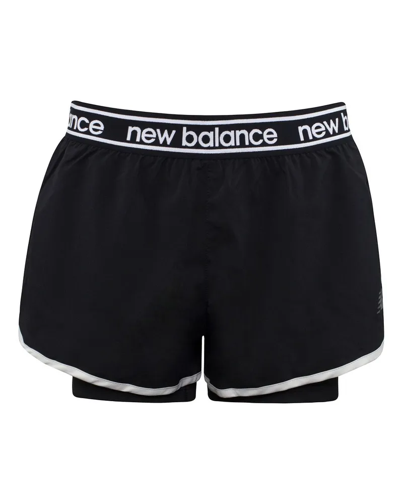 New Balance Neues Balance -Logo schwarzer Stretch Taille Womens unerbittlich 2in1 Shorts WS01177 Bk Schwarz