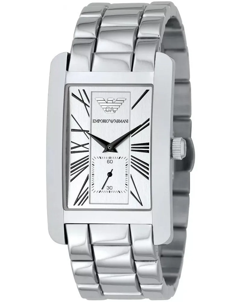 Emporio Armani AR0145 Klassische Herrenuhr mit weißem Zifferblatt Silber