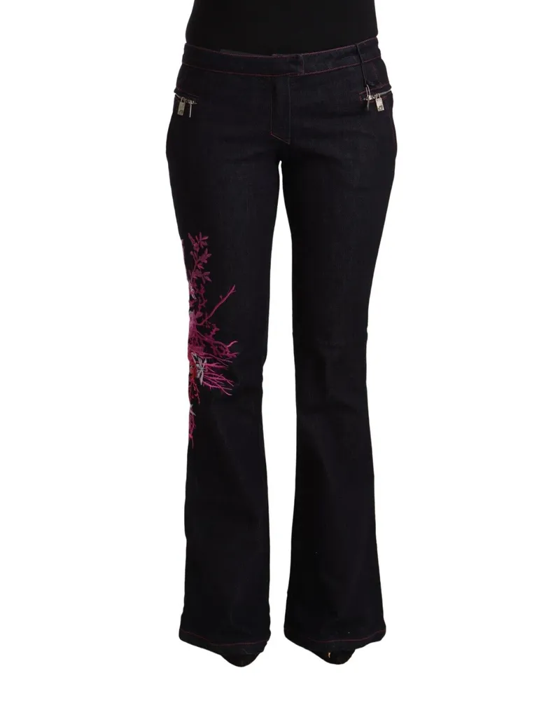 Extè Damen Schwarze Baumwoll-Stretch Mittelhohe Flared Denim Jeans Schwarz