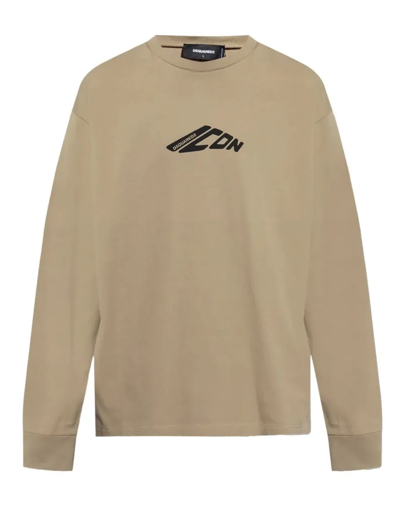 Dsquared2 Longsleeve T‑Shirt mit Icon-Logo, khaki/gestreckt - Braun Braun