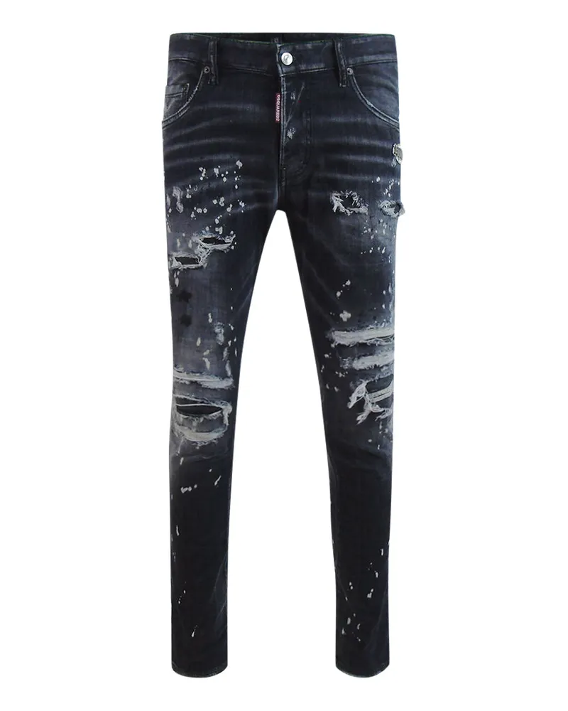 Dsquared2 Skater Jeans, Verstärkt, Mit Rissen, Farbspritzer-optik, Schwarze Waschung Schwarz