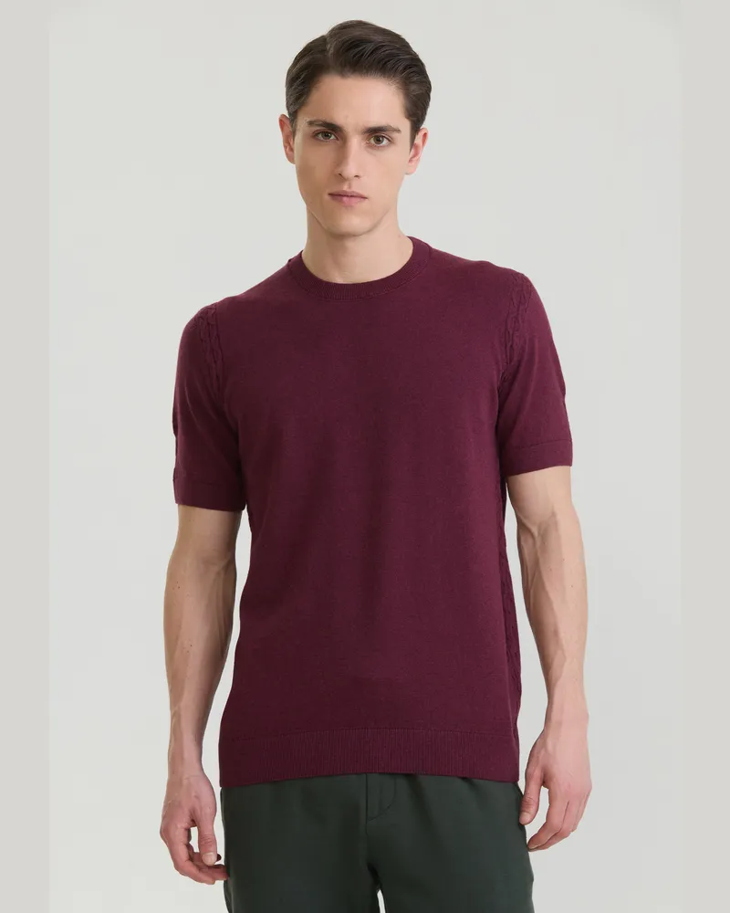 Felix Hardy T-Shirt Basic-Strick-T-Shirt Mit Rundhalsausschnitt Bordeaux