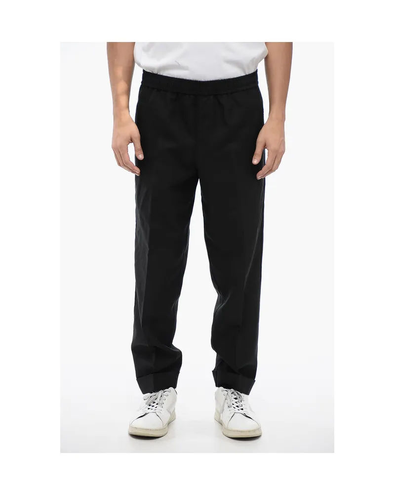 Neil Barrett REM-Hose aus Leinenmischung mit elastischem Bund in Schwarz Schwarz