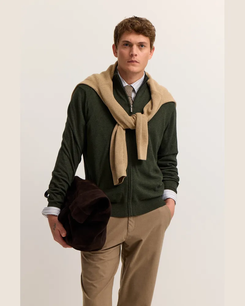 Bugatti Herren Strickjacke  aus Baumwolle mit Stehkragen Oliv