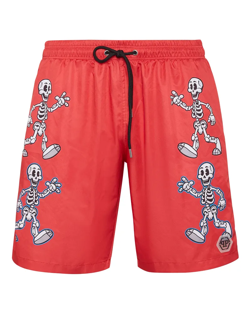 Philipp Plein Badehose Skeleton Rot