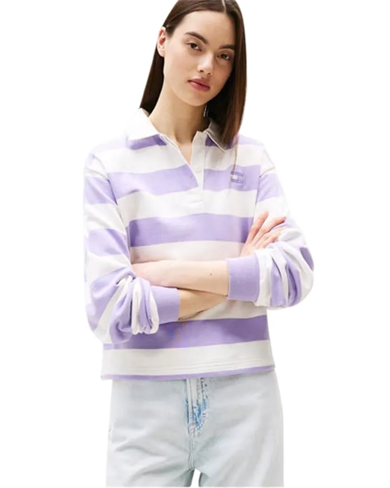 Tommy Hilfiger Poloshirt für Damen, kurz geschnitten (Amethyst-Lila Hellgrau