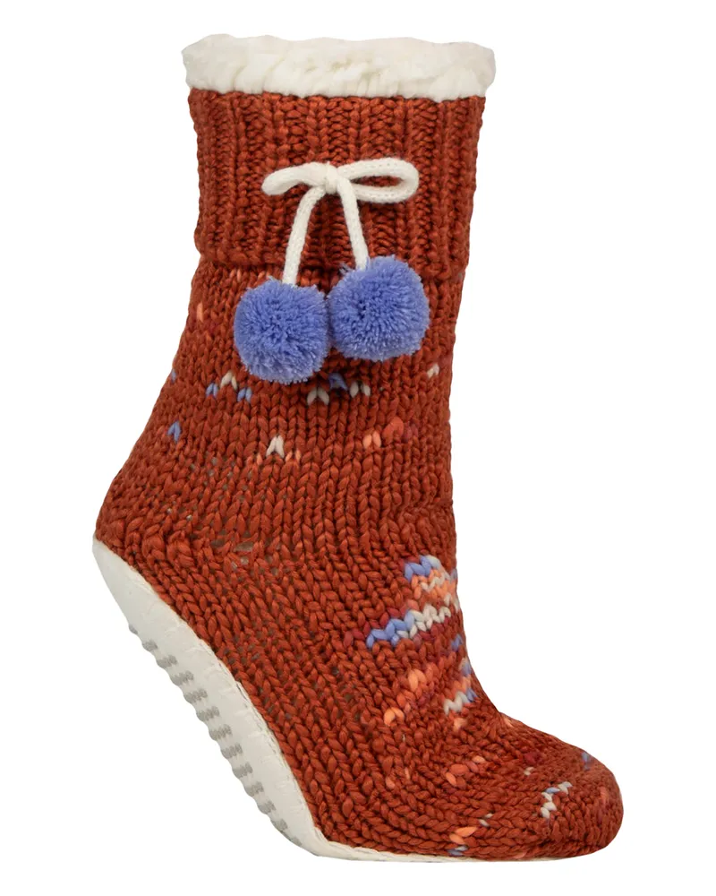 Elle 1 Paar Damen Chunky Sherpa gefütterte gemütliche Mokassins mit Pom Pom - Warmer Komfort Braun