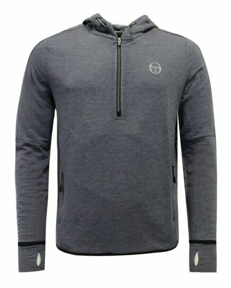 Sergio Tacchini Langarm halb Reißverschluss auf Kapuze graue Herren Idra Pullover 37678 961 Grau