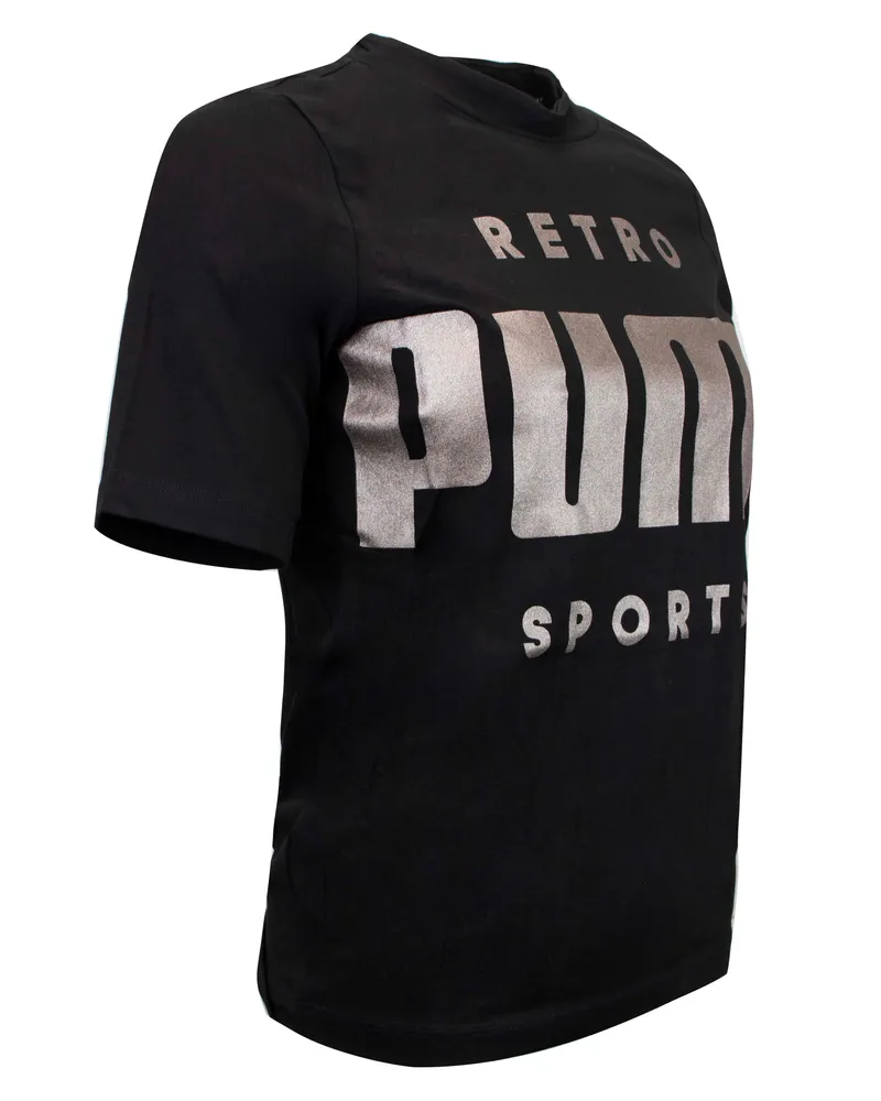 Puma Womens Retro Sport Graphic T-Shirt Logo Black Top577686 01 Schwarz