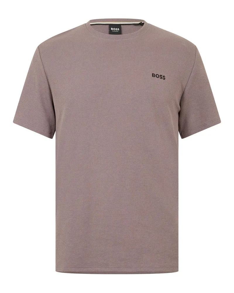 HUGO BOSS Schlafanzug-Oberteil für Herren, Strukturiert, Waffelstrick (Graubeige Weiß